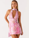 Printed Halter Neck Deep V Backless Mini&Short Dresses