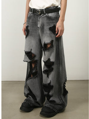 Hole Wide-leg Straight-fit Loose-fit Vibe Jeans