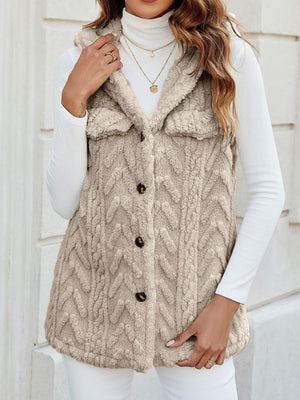Three-dimensional Geometric Pattern Warm And Fashionable Plush Hooded Cardigan Mid-length Vest