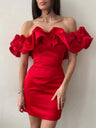 Sexy 3D Floral Mini Dress With Ruffles
