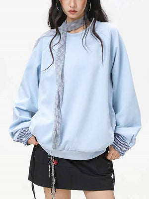 Pocket Color-blocked Loose-fit Sweatshirts&Hoodies