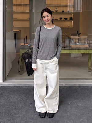 Korean Style Faux Two-piece Knitwear