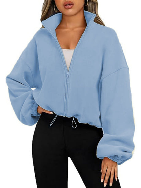 Liber Autumn Women's Zipper Solid Color Drawstring Jackets