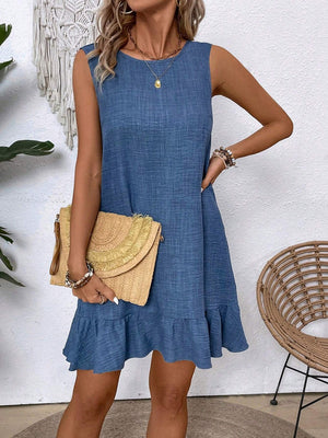 Ruffled Sleeveless Casual Short Dress