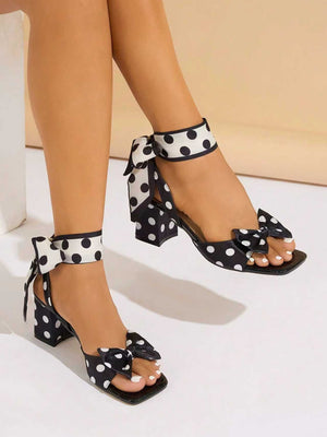 Black And White Polka Dot Bow Strap High-heeled Sandals