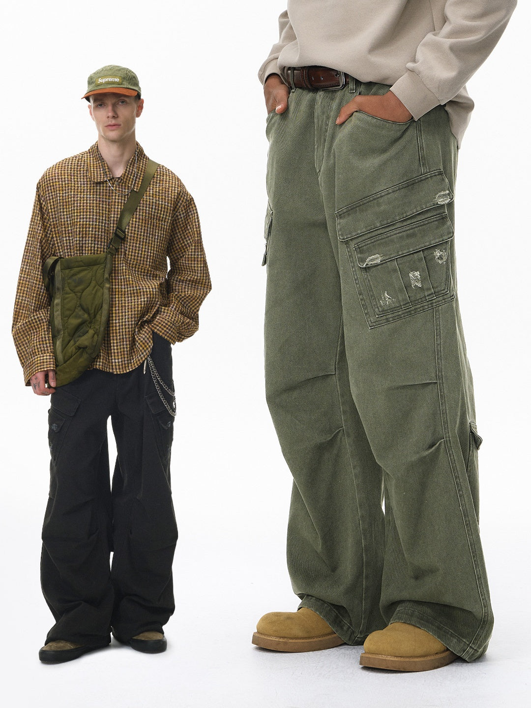 Washing Water Cut Multiple Pockets Old Tooling Casual Trousers