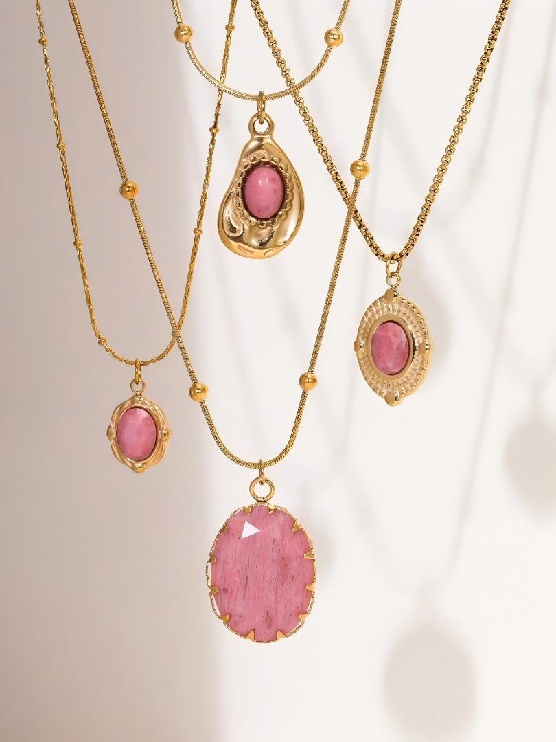 Pink Oval Pendant Necklace