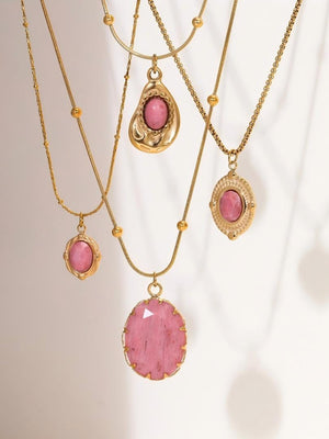 Pink Oval Pendant Necklace