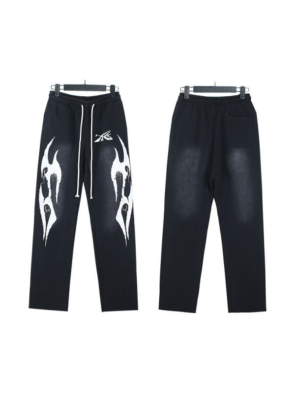 Washing Water Old Printed Zipper Hood Sweatshirt Trousers Set