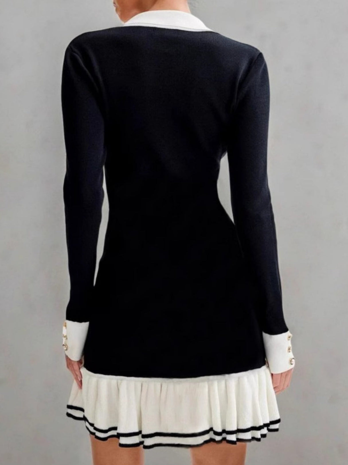 Color-blocked Ruffle Lapel Buttons Maxi Dresses