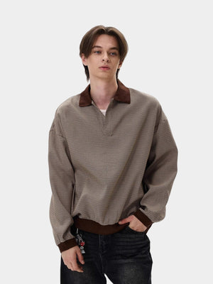 Plaid Color-blocked Collar Lapel Sweatshirts