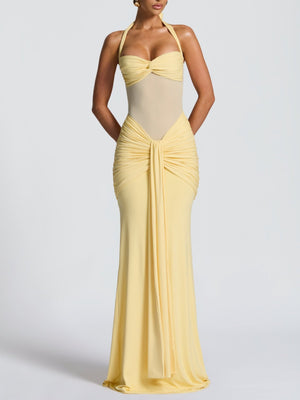 Mesh Splicing Ribbon Neckband Fish Tail Maxi Dresses