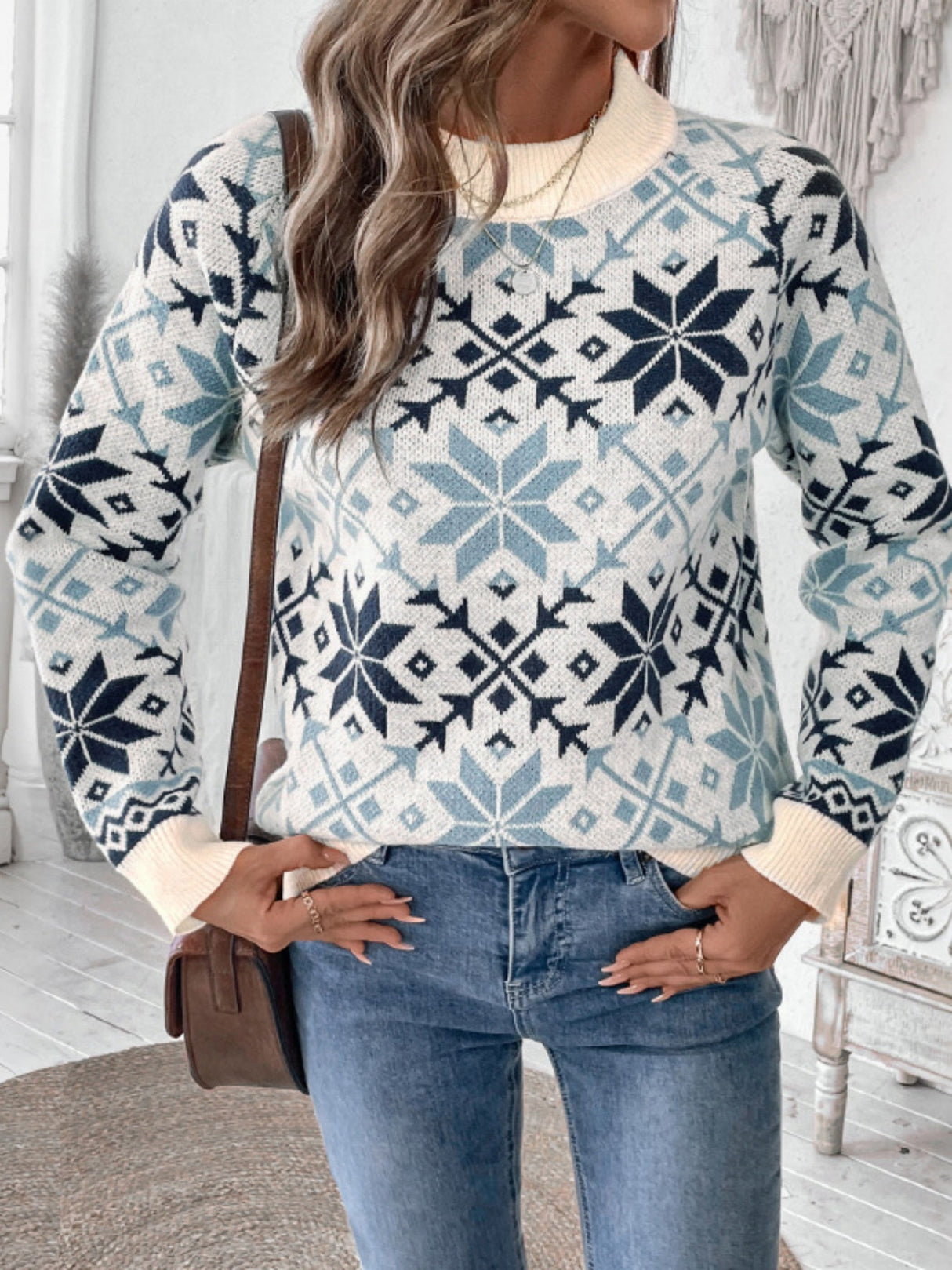Christmas Snowflake Retro Round Neck Bottoming Top Sweater