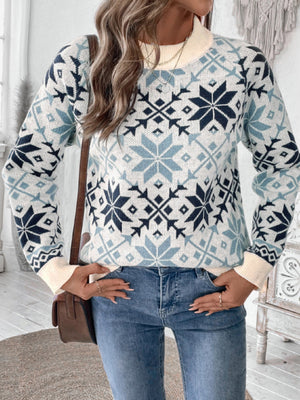 Christmas Snowflake Retro Round Neck Bottoming Top Sweater