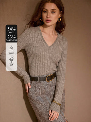 Superfine Merino Wool Cashmere Silk V Pullover Sweater