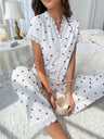 Cherry Print Water-soluble Embroidered Trim Short-sleeved Trousers Set That Can Be Worn As Loungewear