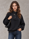 Women's Autumn/Winter Solid Color Stand Collar Button-Up Long Sleeve Sweatshirt