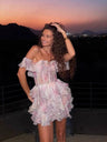 Off Shoulder Ruffle Floral Formal Dress Mini&Short Dresses