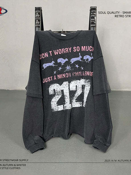 Digital Printing Washing And Aging Fake Two Pieces Yabi Long T-shirt