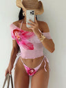 Finalized Floral Print Tie-up Bikini Three-piece Set