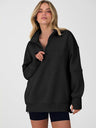 Women's Autumn/Winter Solid Color Half-Zip Long-Sleeve Side-Slit Sweatshirt