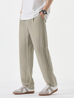 Linen Blend Cooling Sensation Breathable Anti-wrinkle Straight-fit Pants