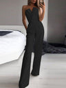 Asymmetrical Mid-waisted Elegant V-neck Strapless Jumpsuit