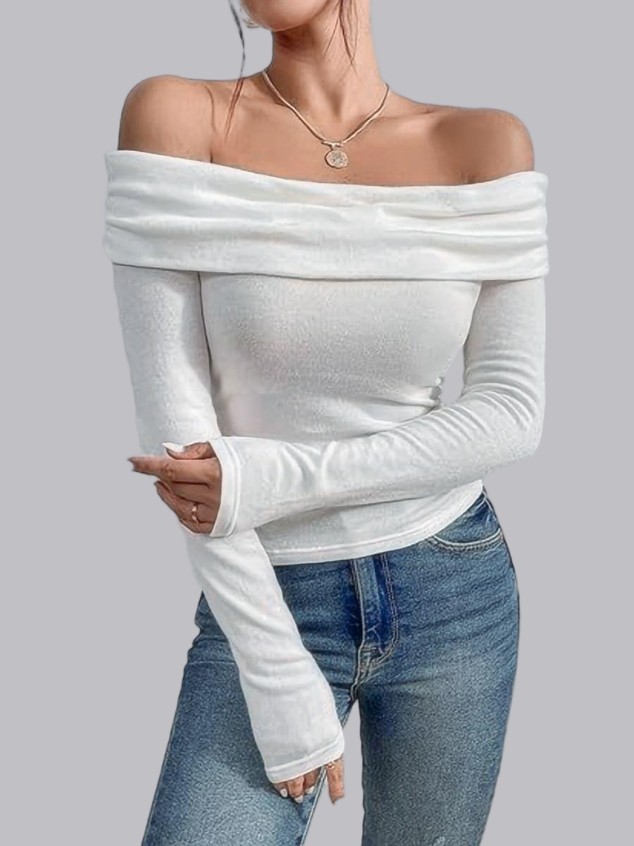 T-shirts basiques à manches longues, coupe ajustée et épaules dénudées
