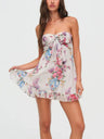 Backless Semi-transparent Floral Strapless A-line Mini Dress