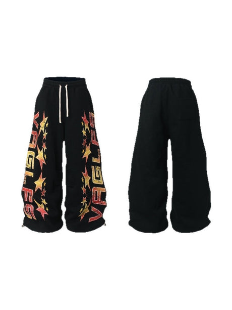 Flame Star Printed Machete Loose Leisure Fleece-lined Sweatpants