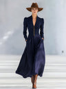 V-neck Puff Sleeve Long-sleeved Midi Dress