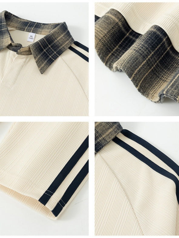 Fake Two Pieces Splicing V-neck College Style Polo