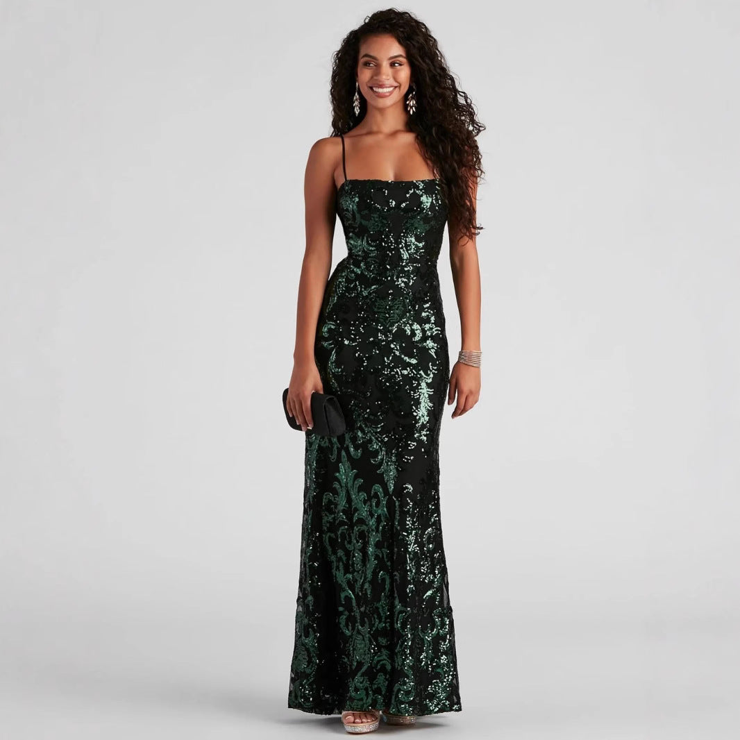 Liber Autumn women's sequined suspender long dress