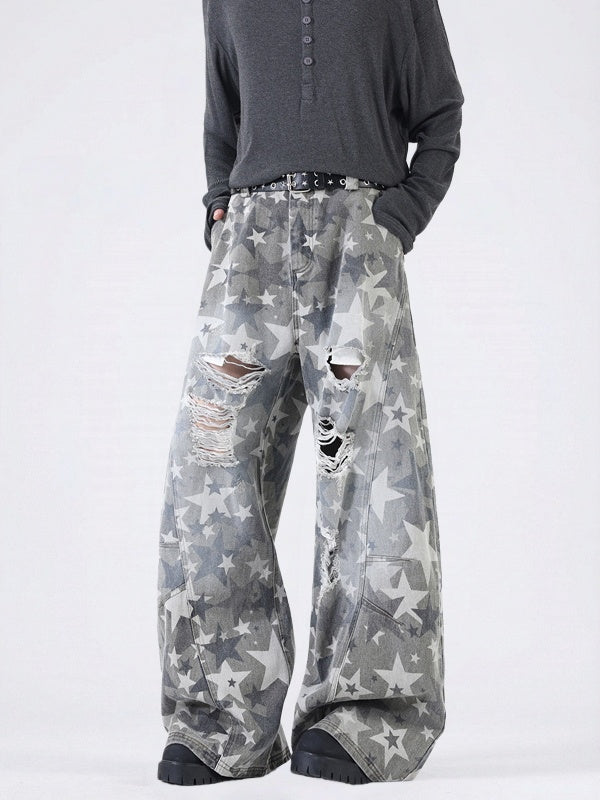 Star Print Hole Machete Jeans