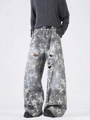 Star Print Hole Machete Jeans