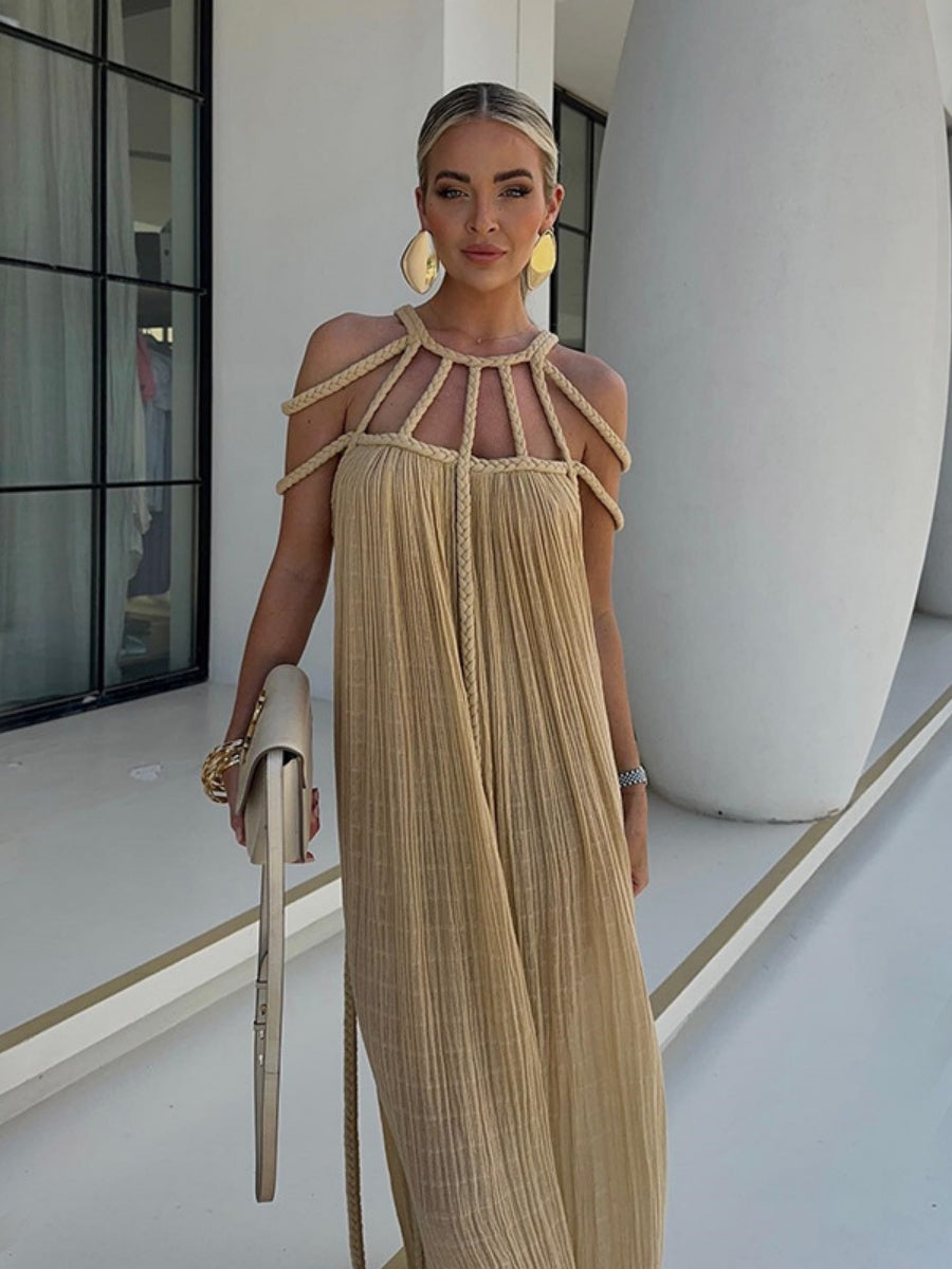 Strappy Off-shoulder Sexy Halter Neck Loose-fitting Vacation Beach Dress