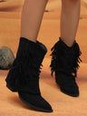 Tasseled Pleated Suede Western Women's Ankle Boots