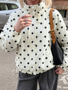 Stand-up Collar Drawstring Sweet And Cool Women's Color-blocked Polka Dot Jacket