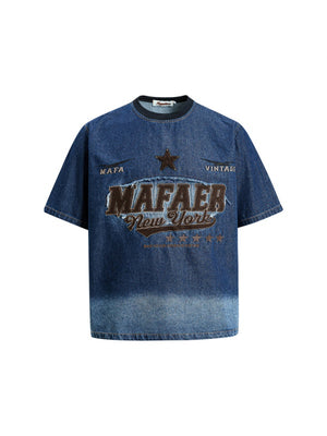 Star Embroidery Gradient Denim T-shirts