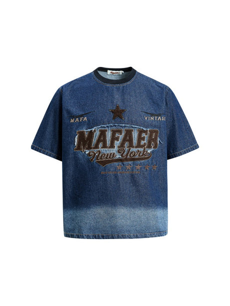 Star Embroidery Gradient Denim T-shirts