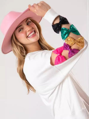 Women's Christmas Bow Sequined All-Match Long-Sleeved Sweatshirt