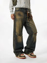 Retro Dirty Hole Red Diamond Distressed Jeans