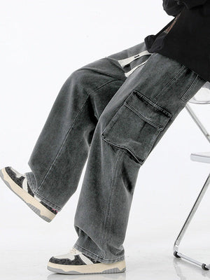 Smoky Gray Tooling Drawstring Straight Jeans