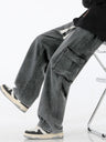 Smoky Gray Tooling Drawstring Straight Jeans