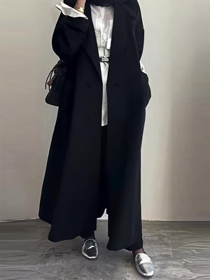 Black Mid-length Long Sleeve Coats