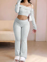 Off-shoulder Navel Exposed Tight Top And Long Pants 2-piece Sets