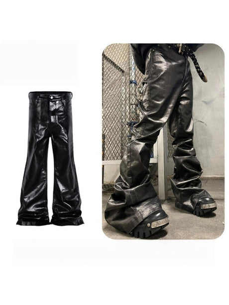 Dark Coating Glossy Slim Slimming Wide-leg Trumpet Mopping Pants
