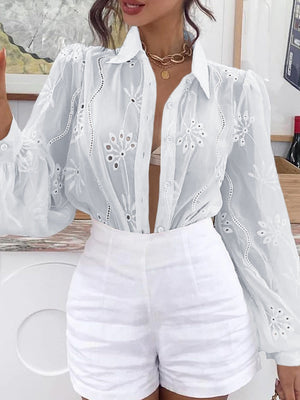 Openwork Flowers Long Sleeves Cardigan Shirts