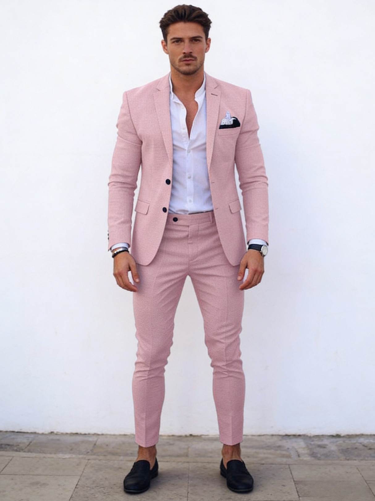 Flax Solid Color Suit Set 2-piece Sets
