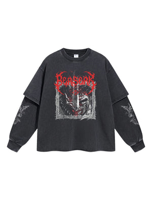 Halloween Dark Aesthetics Fake Two-piece Splicing Digital Direct Printing Long-sleeved T-shirt